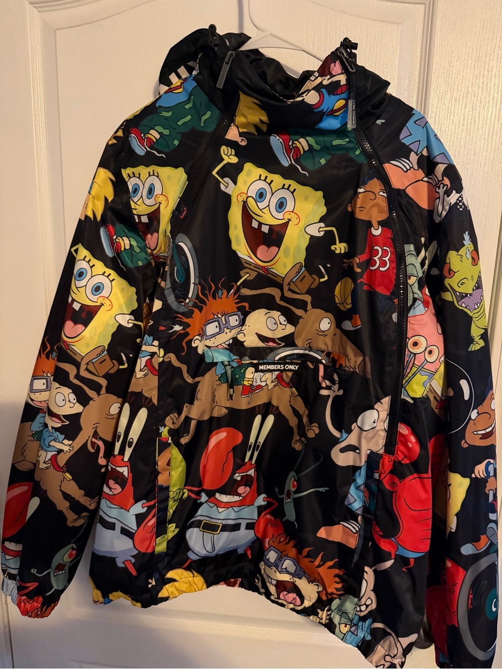 Members Only Black Cartoon-Print Hooded Raincoat